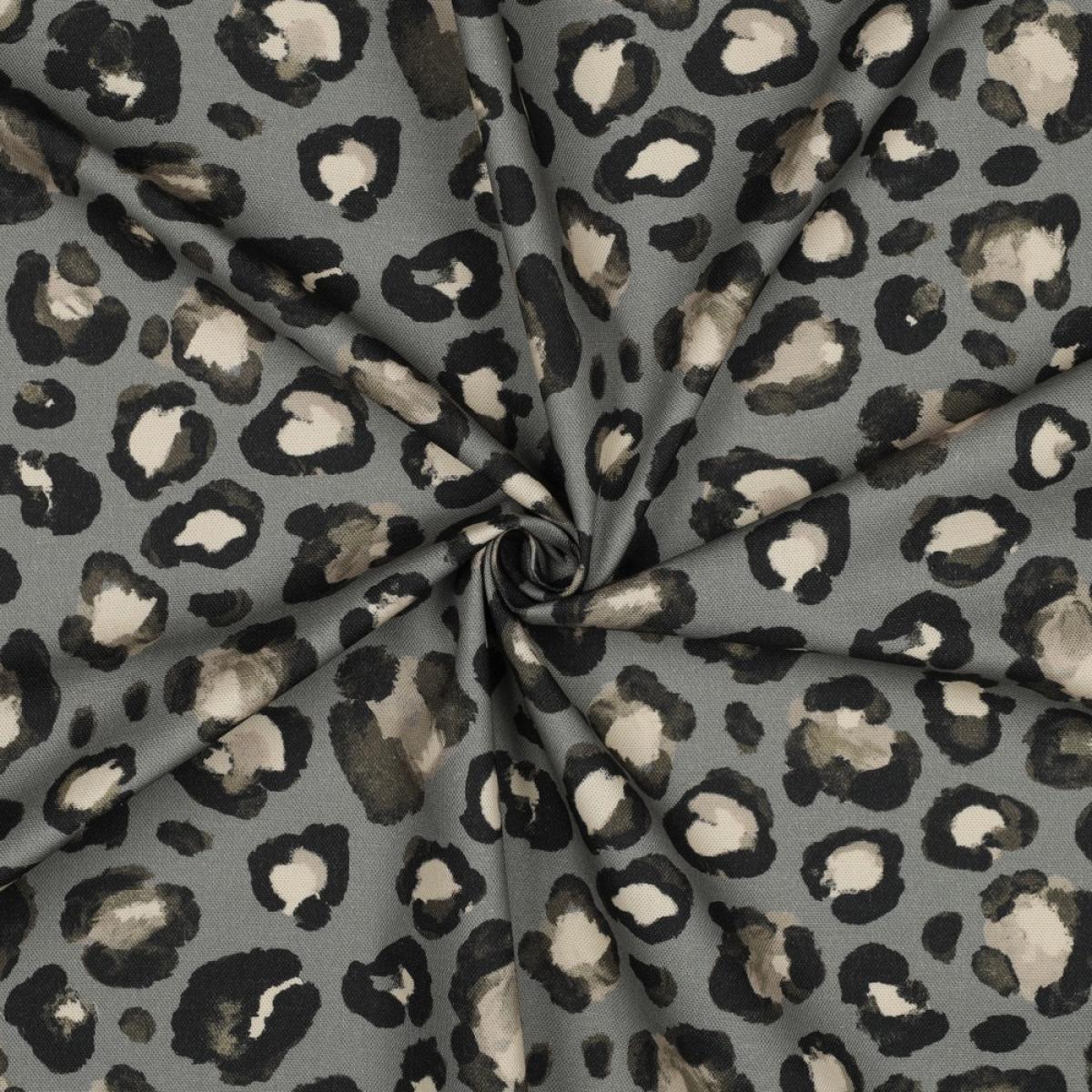 Canvas Stoff mit Leopardenmuster in Grau als Meterware
