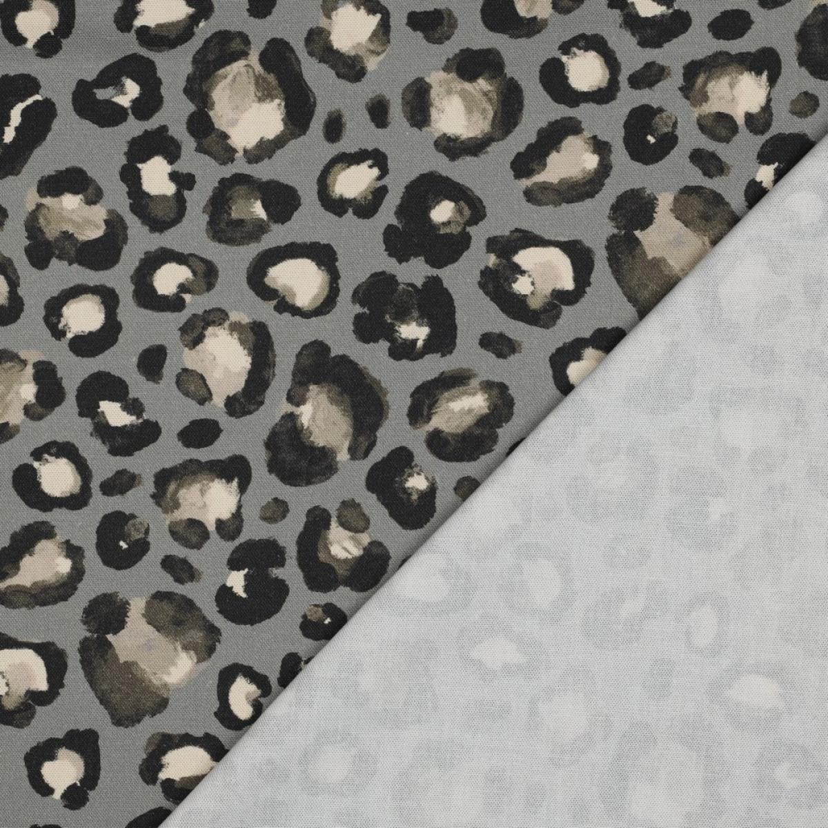 Baumwollstoff in Grau mit Leoparden Design