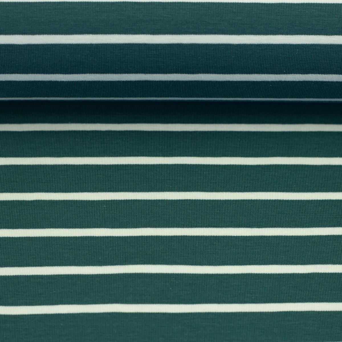 Baumwolljersey ISA petrol gestreift von Swafing – elastischer Jersey Stoff Meterware