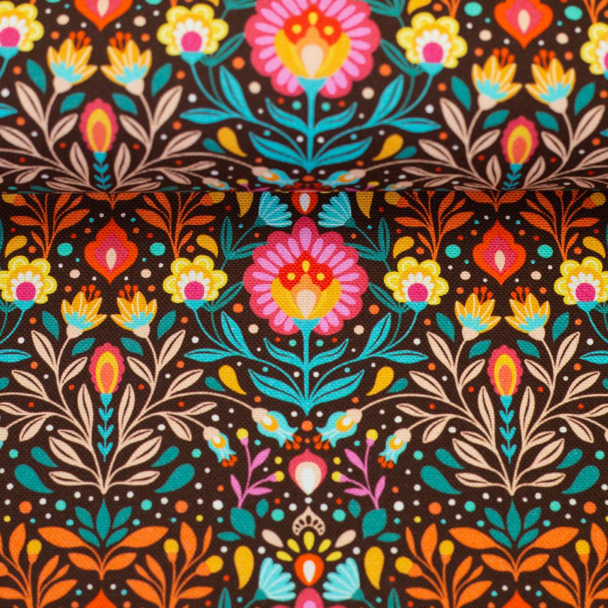 Canvasstoff Blumen Braun Türkis aus der Kollektion Secrets of Summer von Swafing