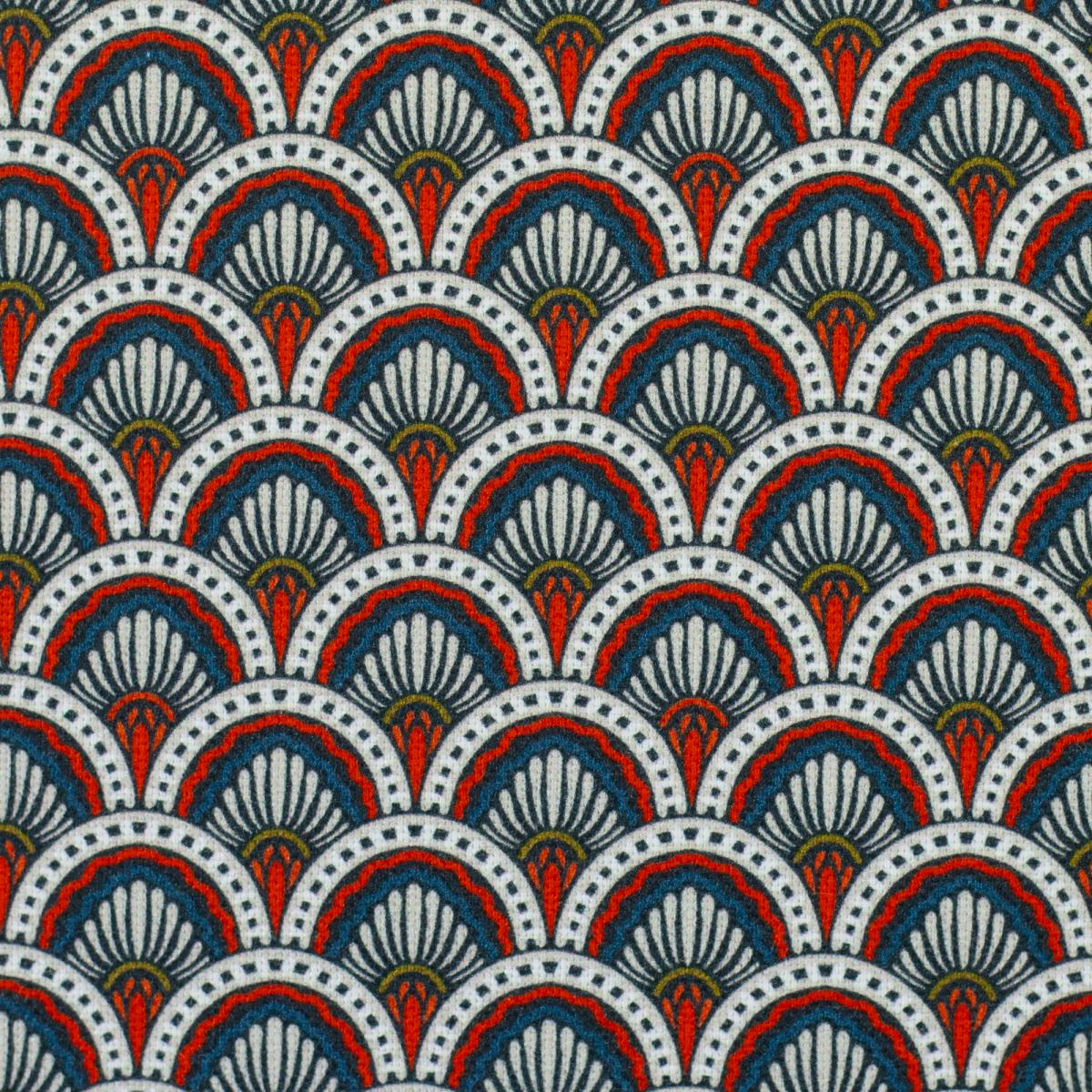 Detailaufnahme des geometrischen Canvasstoffs von Claire's Creative Forest