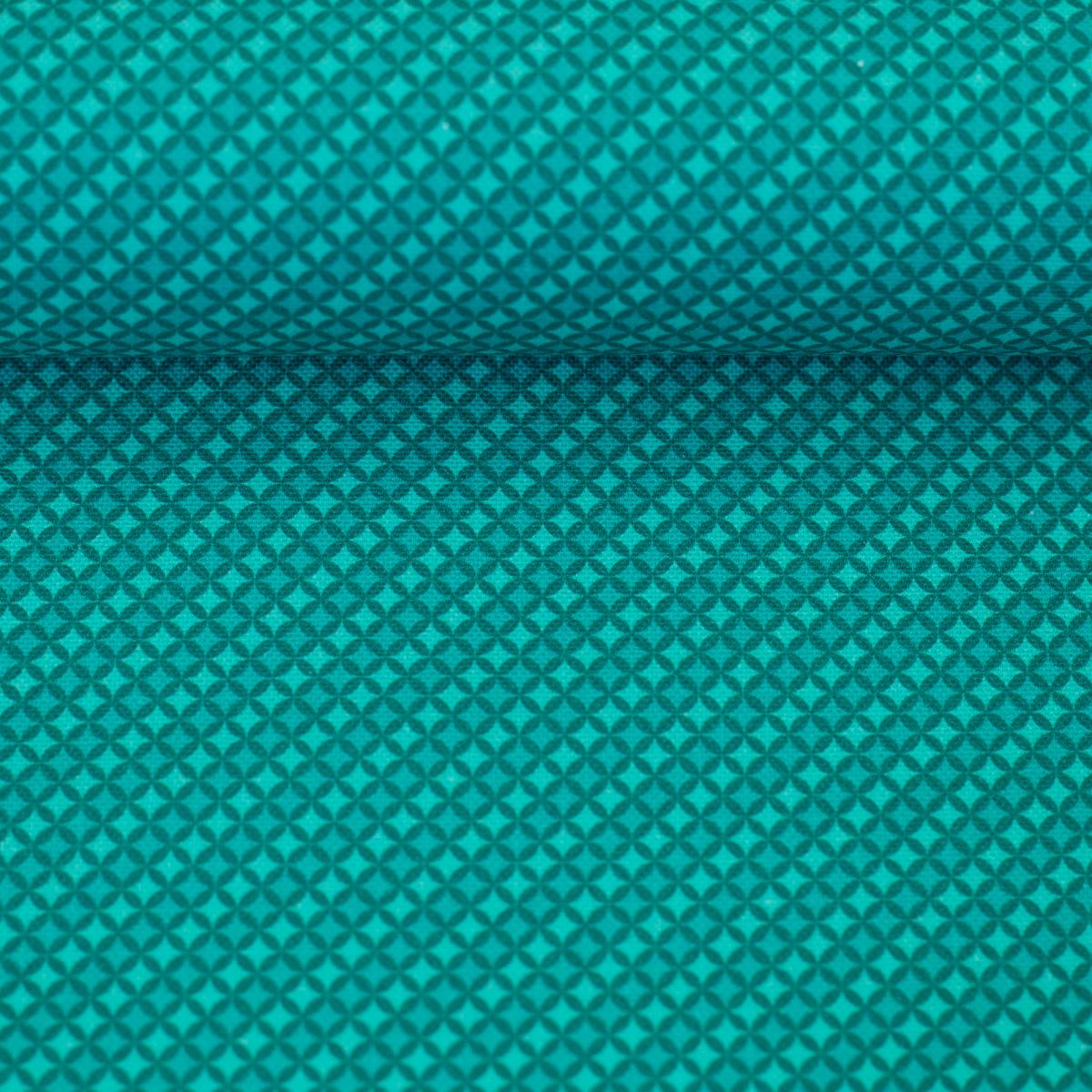 Canvasstoff mit geometrischem Muster in Türkis aus der Kollektion Secrets of Summer von Swafing