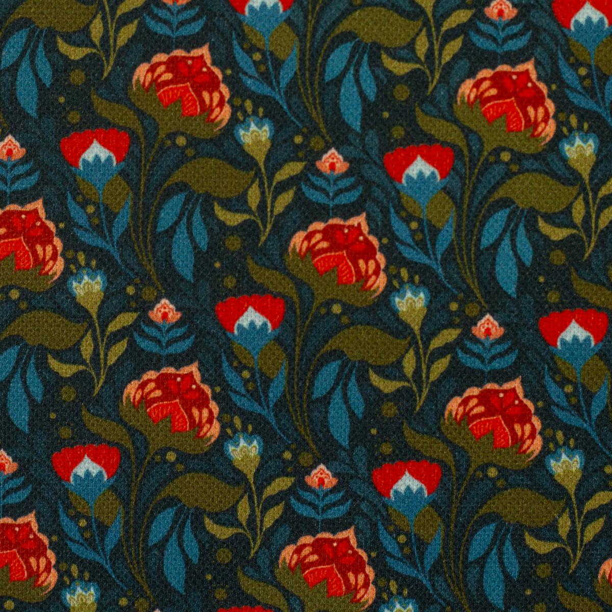 Detailaufnahme des floralen Canvasstoffs von Claire's Creative Forest