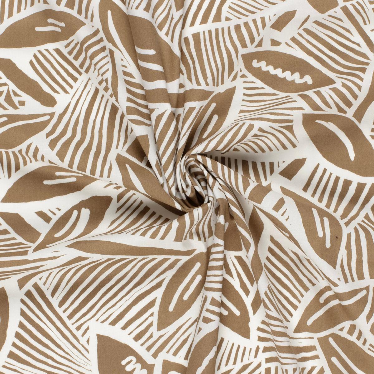 Baumwolle Satin - Blätter braun / ecru