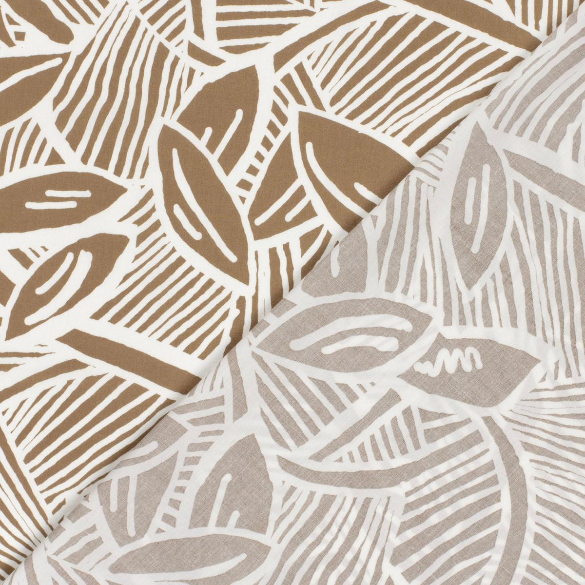 Baumwolle Satin - Blätter braun / ecru