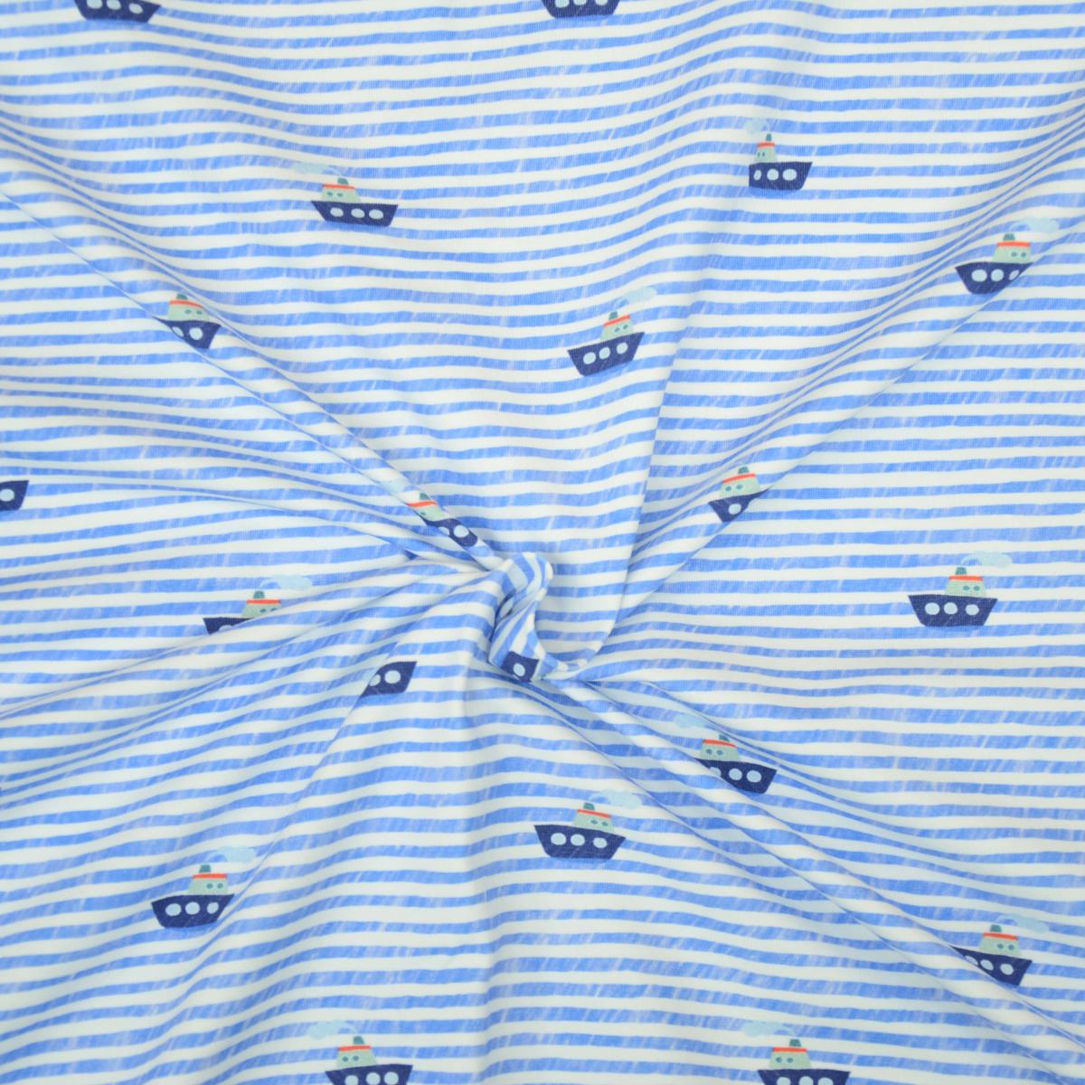 Hilco Jersey "Sea life" Boote und Streifen, maritim