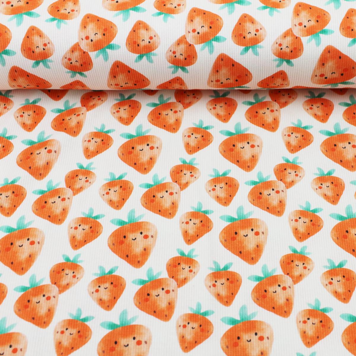 Gerippter Jersey mit kleinen Erdbeeren in der Detailansicht