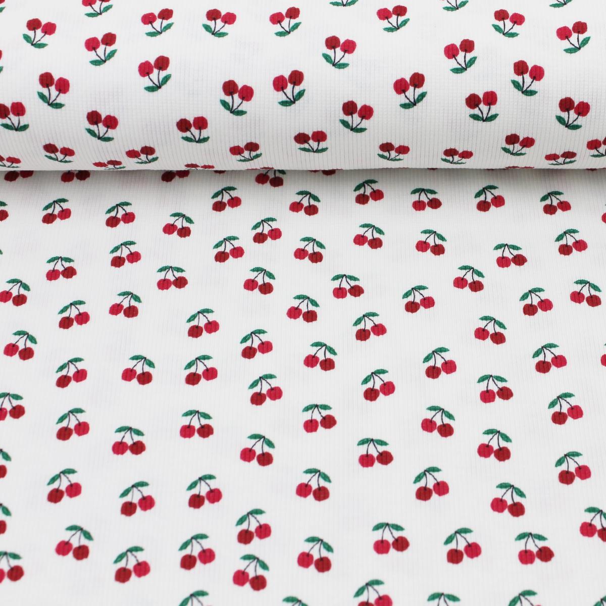 Gerippter Jersey mit kleinen Kirschen in der Detailansicht