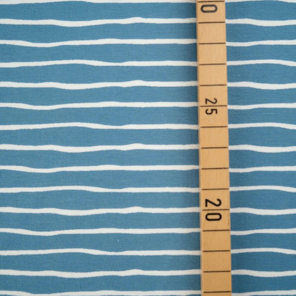 Bio-Jersey "Good Vibes" Wellenstreifen by Stoffonkel - beach house blau