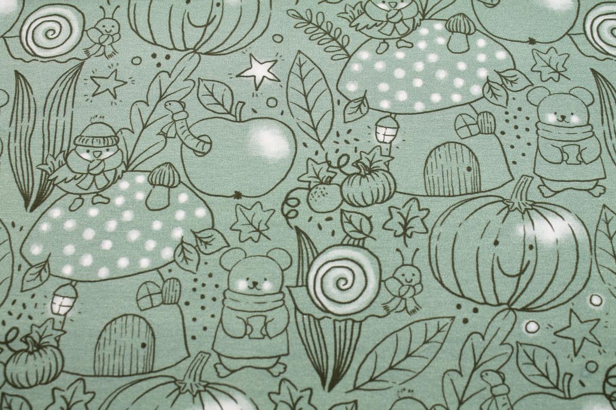 Hilco Jersey "Apple Outline" salbei Waldtiere