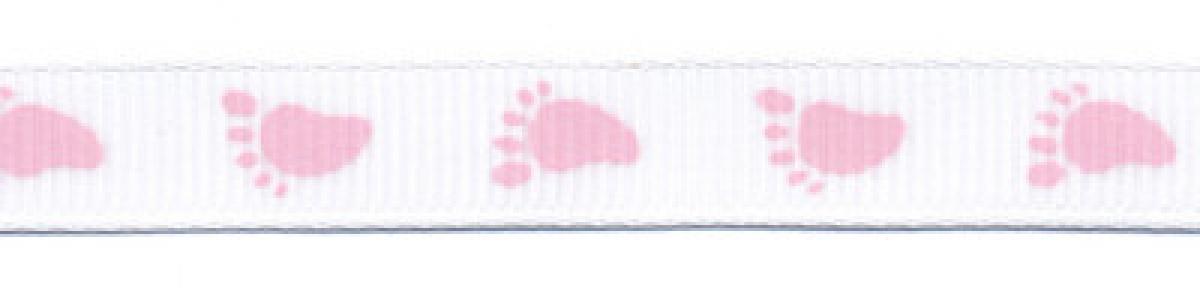Ripsband Babyfüße - weiß / rosa