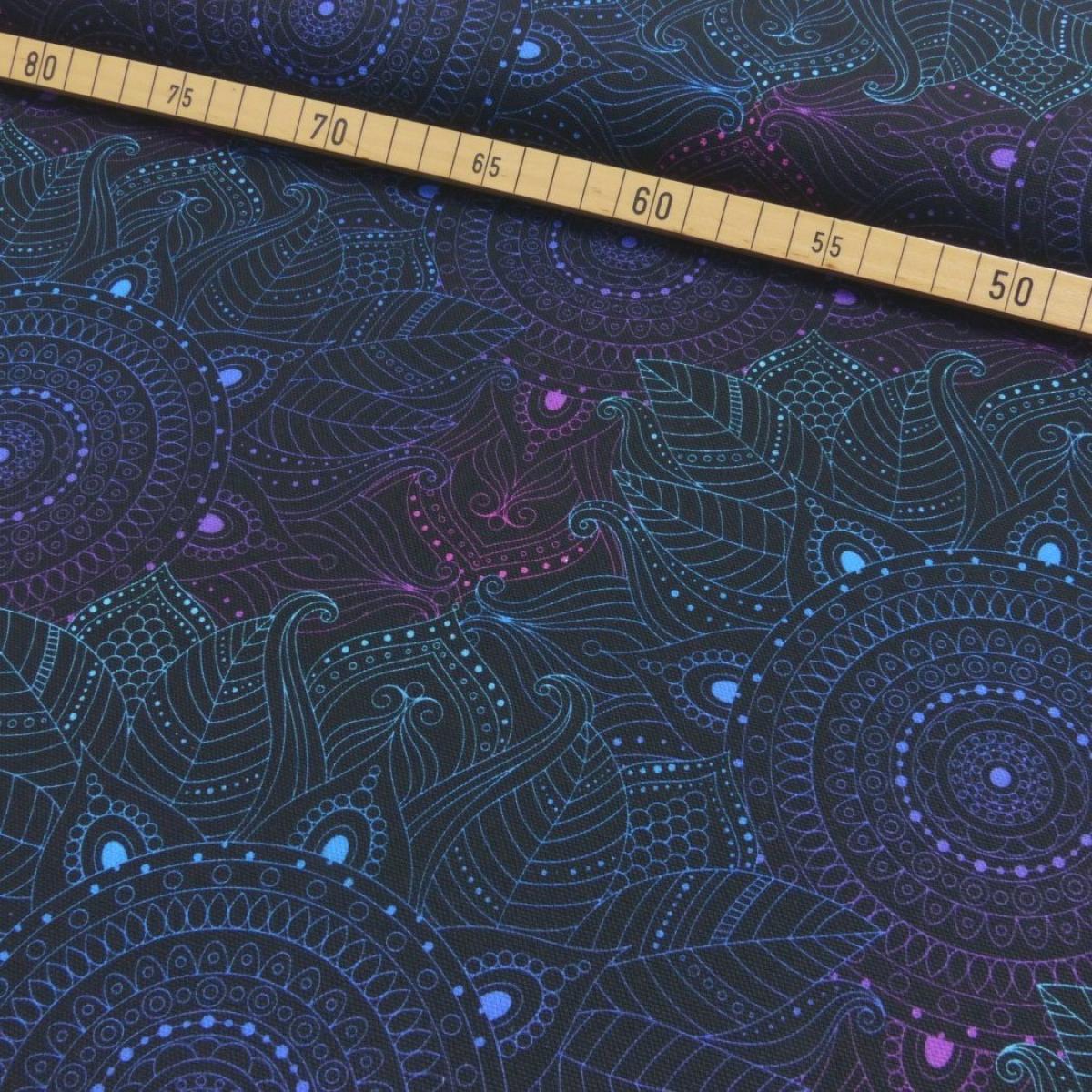 Fester Canvas Stoff Mandala schwarz bunt für Taschen und Dekorationen