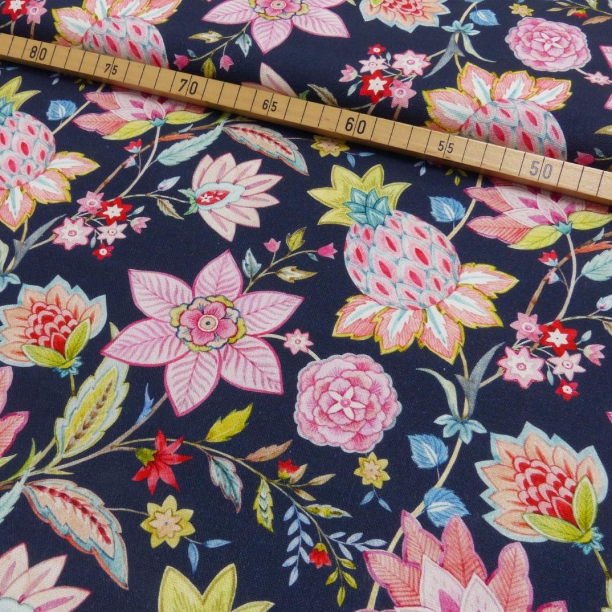 Robuster Baumwoll-Canvas mit Blumen- und Paisley-Design in Pink, Rosa und Blau