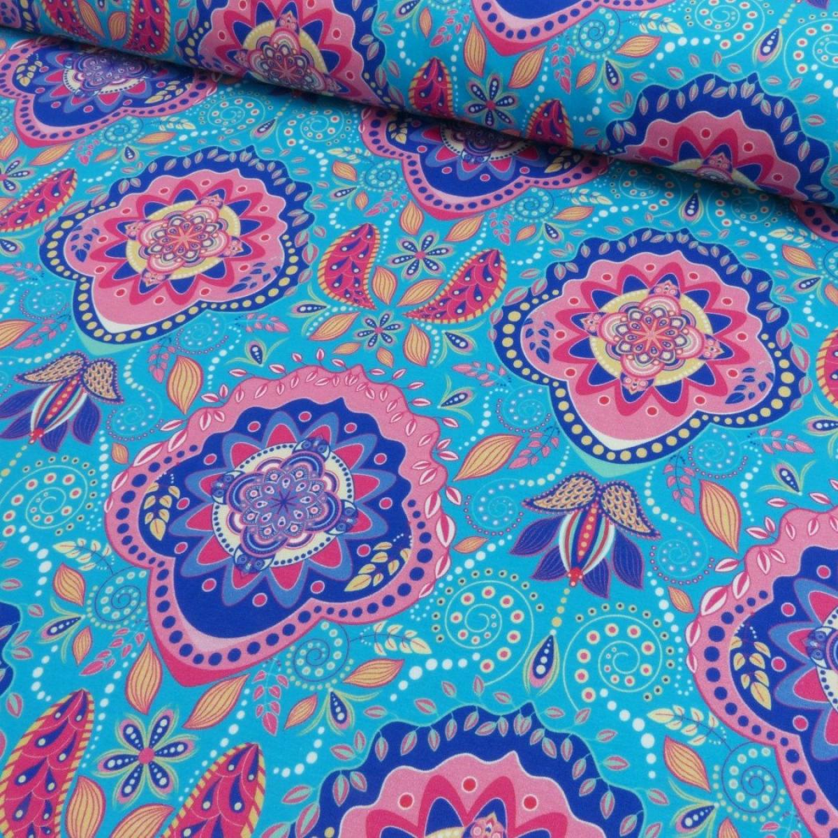 Canvas Stoff Mandala Türkis Pink