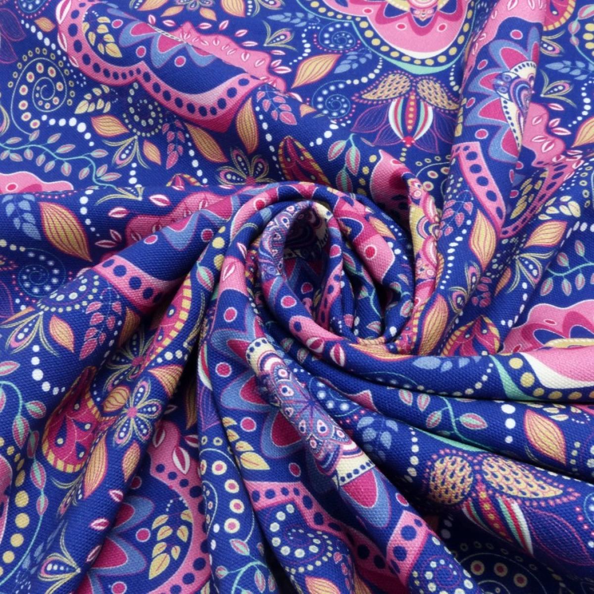 Canvas Stoff mit Mandala Muster in Blau und Pink aus Baumwolle
