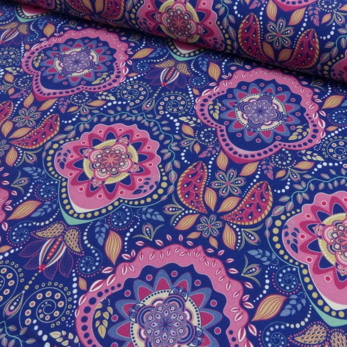 Canvas Stoff Mandala Blau Pink
