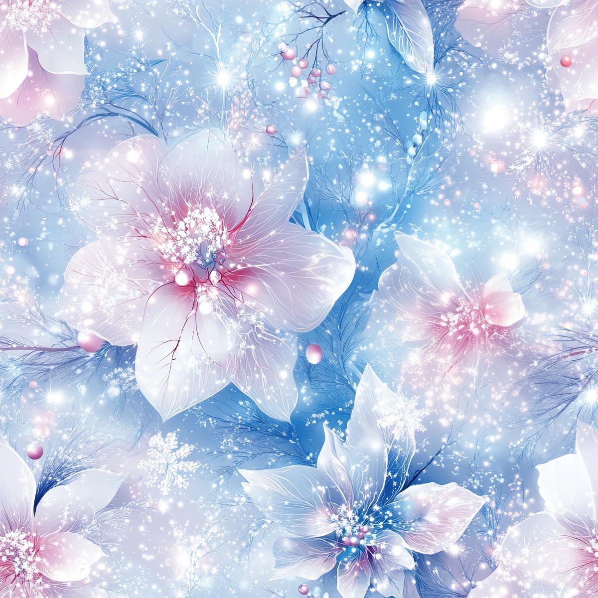 Frostige Eisblüten Bio Jersey & French Terry – Winterstoff in Eisblau und Rosé