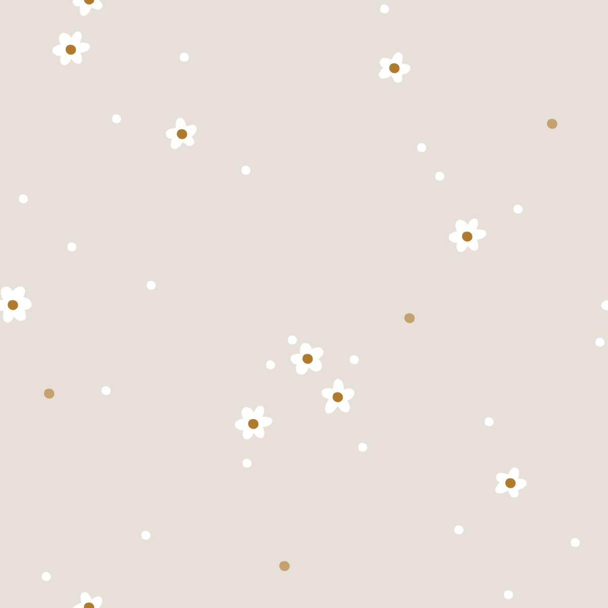 Tiny Flowers beige Bio Jersey und Bio French Terry mit kleinen weißen Blüten