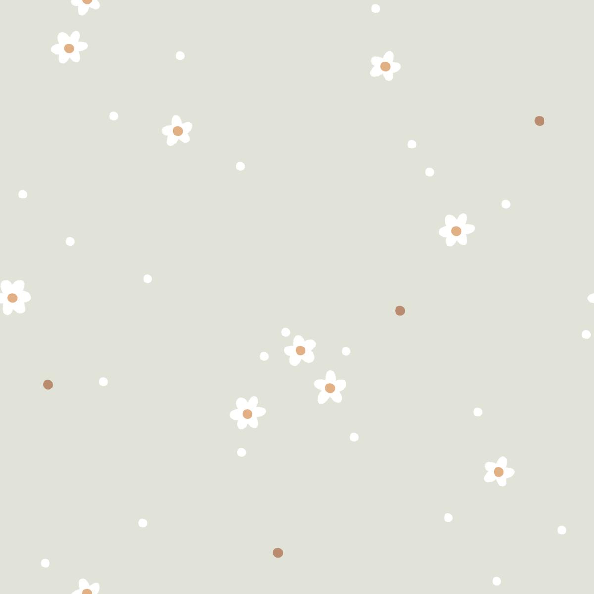 Tiny Flowers salbei  Bio Jersey und Bio French Terry mit kleinen weißen Blüten