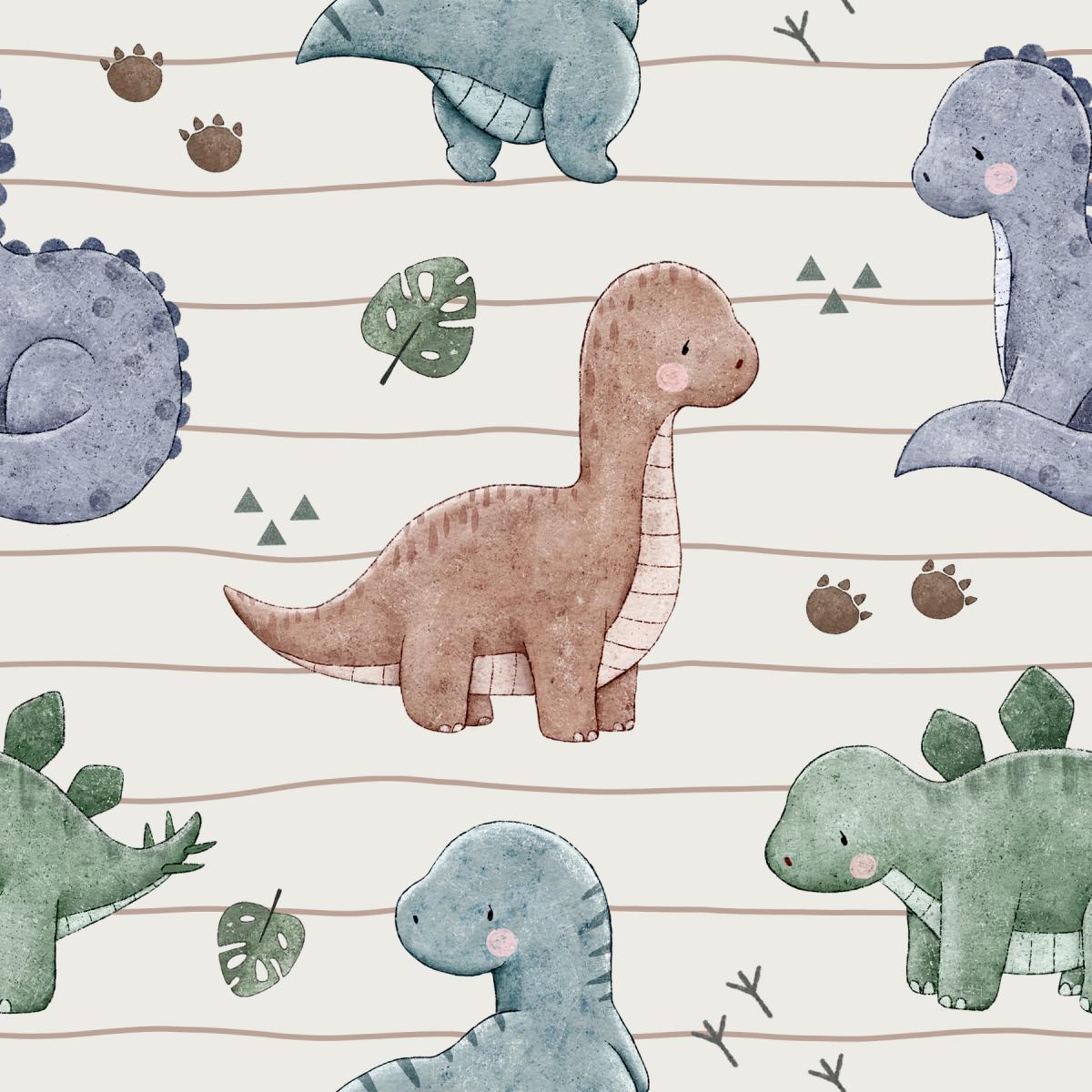 Babydinos beige Bio Jersey und Bio French Terry mit niedlichen Dinosauriern und Dino-Fußspuren