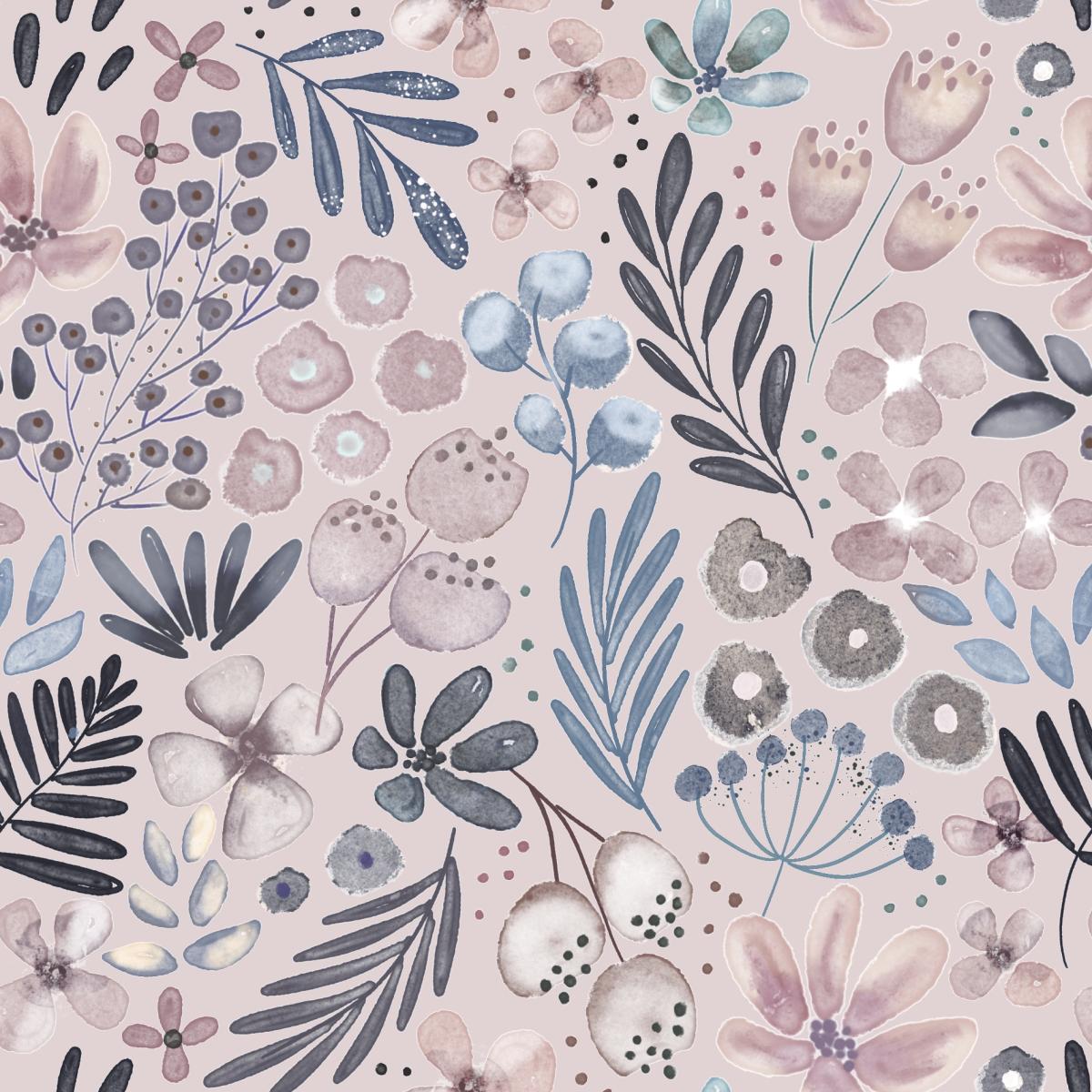 Pastellblumen altrosa Bio Jersey und Bio French Terry mit Aquarellblumen in Pastelltönen