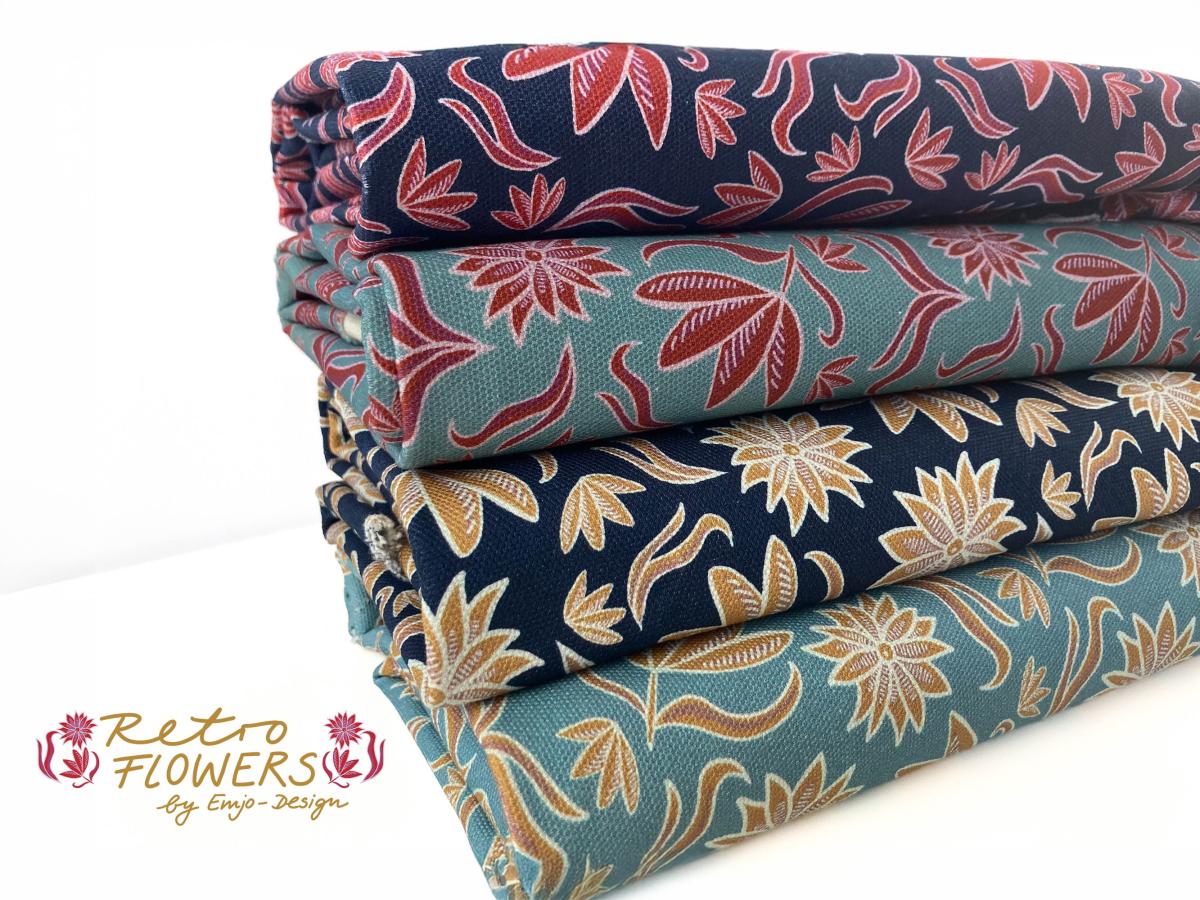 Canvas Retro Flowers von Emjo Design - dunkelblau