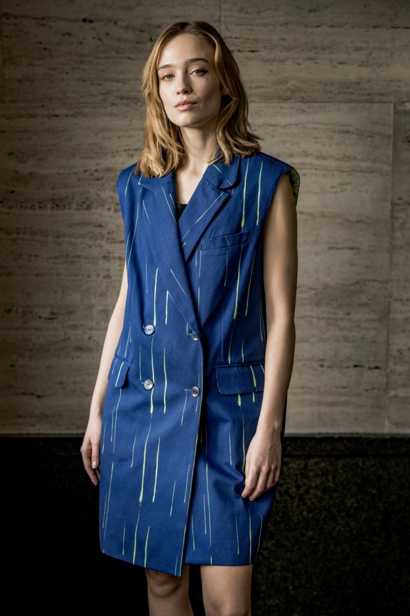 Fibre Mood Special no. 3  "Perla", Gewebte Baumwolle blau brushed lines - FM31032410
