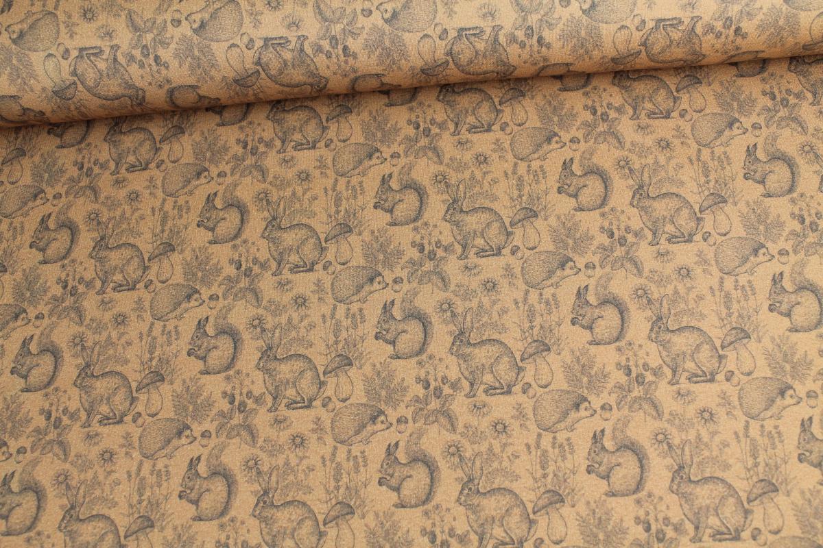French Terry "Waldtiere" - burnt orange