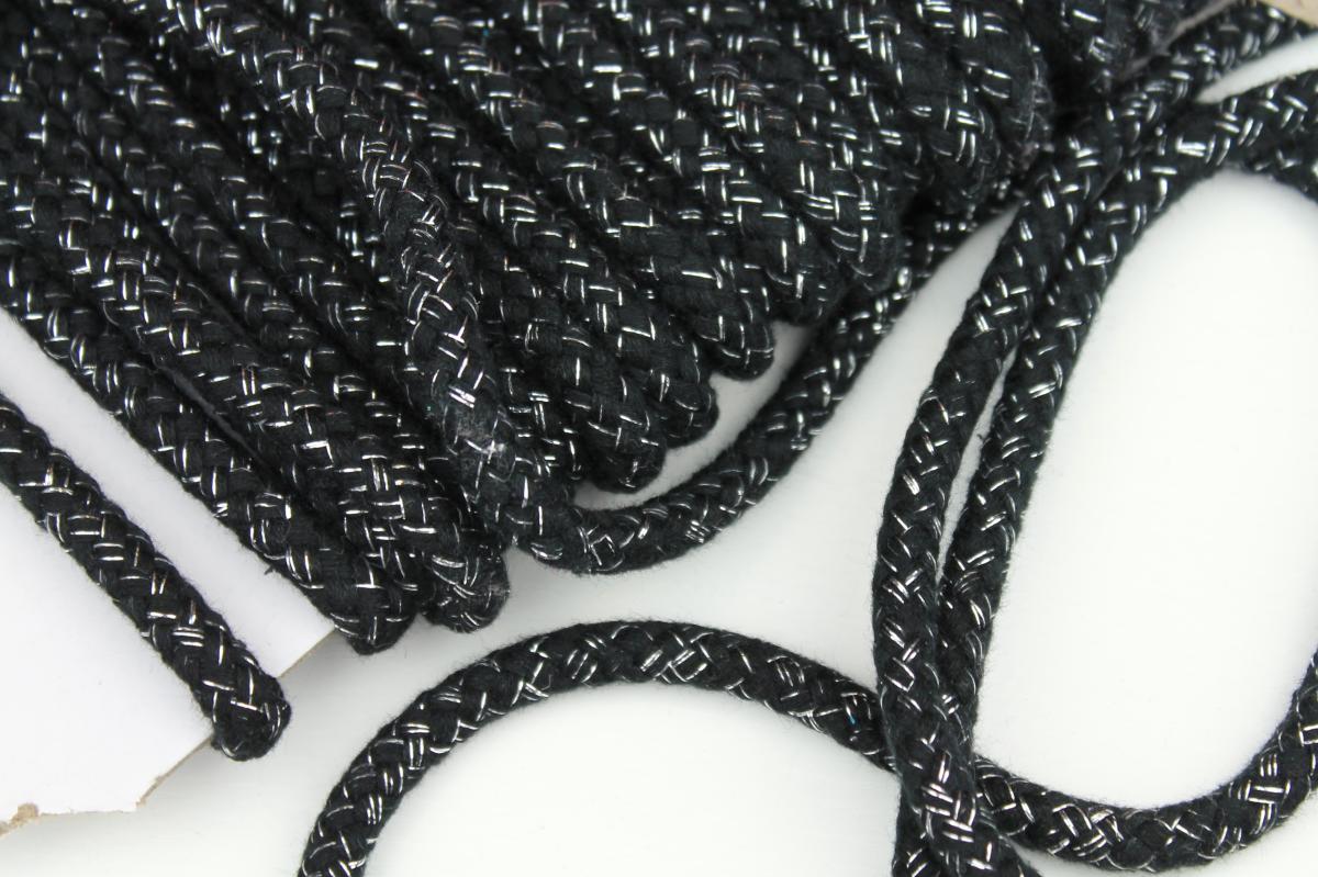 Baumwollkordel Glitzer  Ø10mm - schwarz