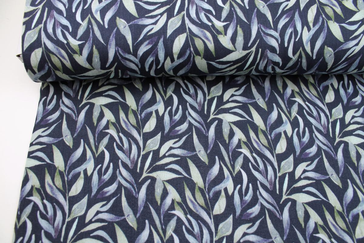 Musselin "Lavendel Zweige" dunkelblau