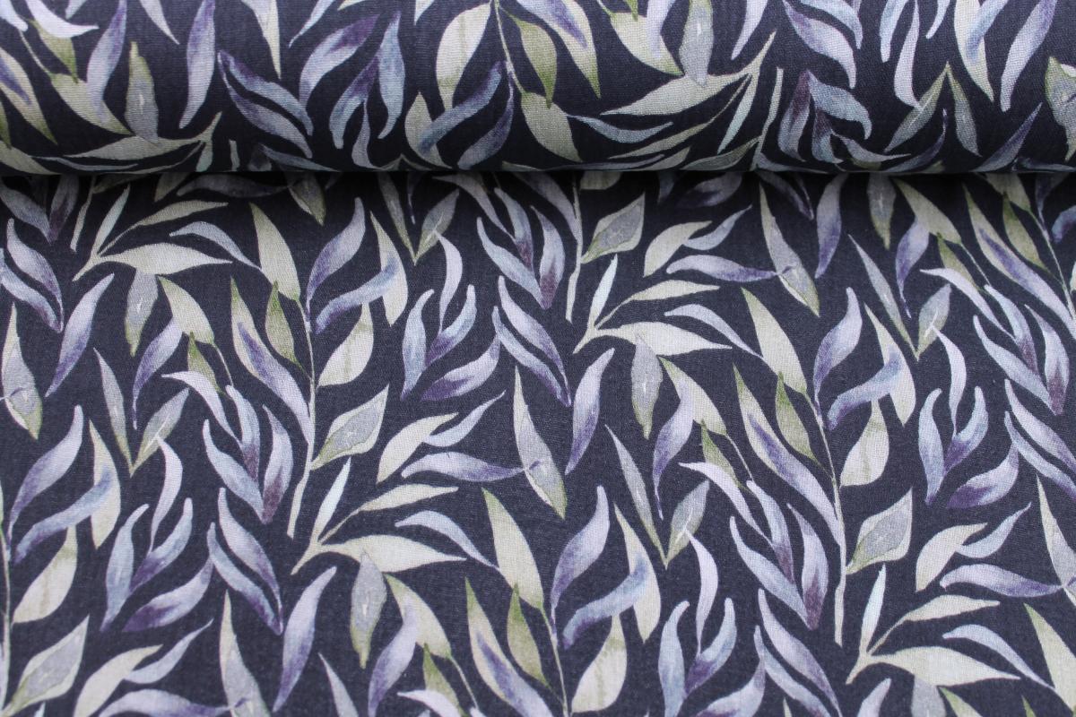 Musselin "Lavendel Zweige" dunkelblau