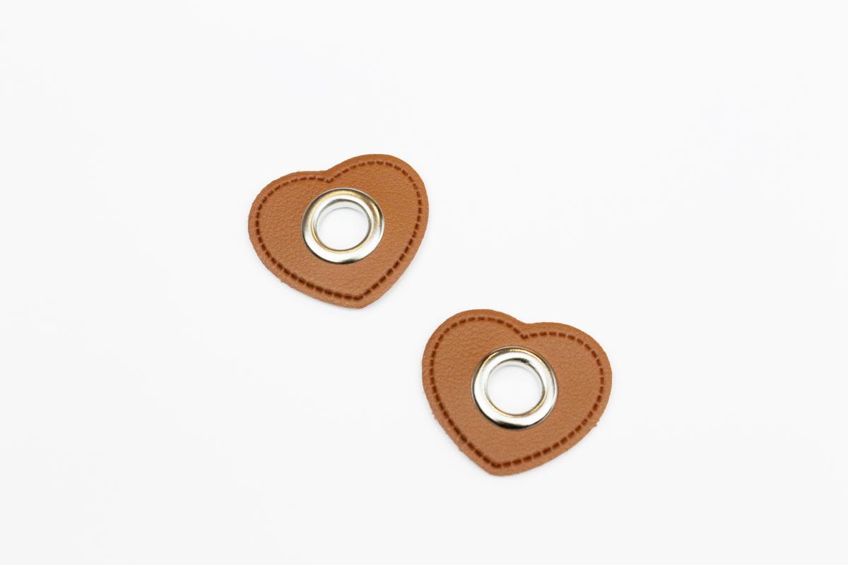 Ösenpatches Kunstleder "Herz" -  braun