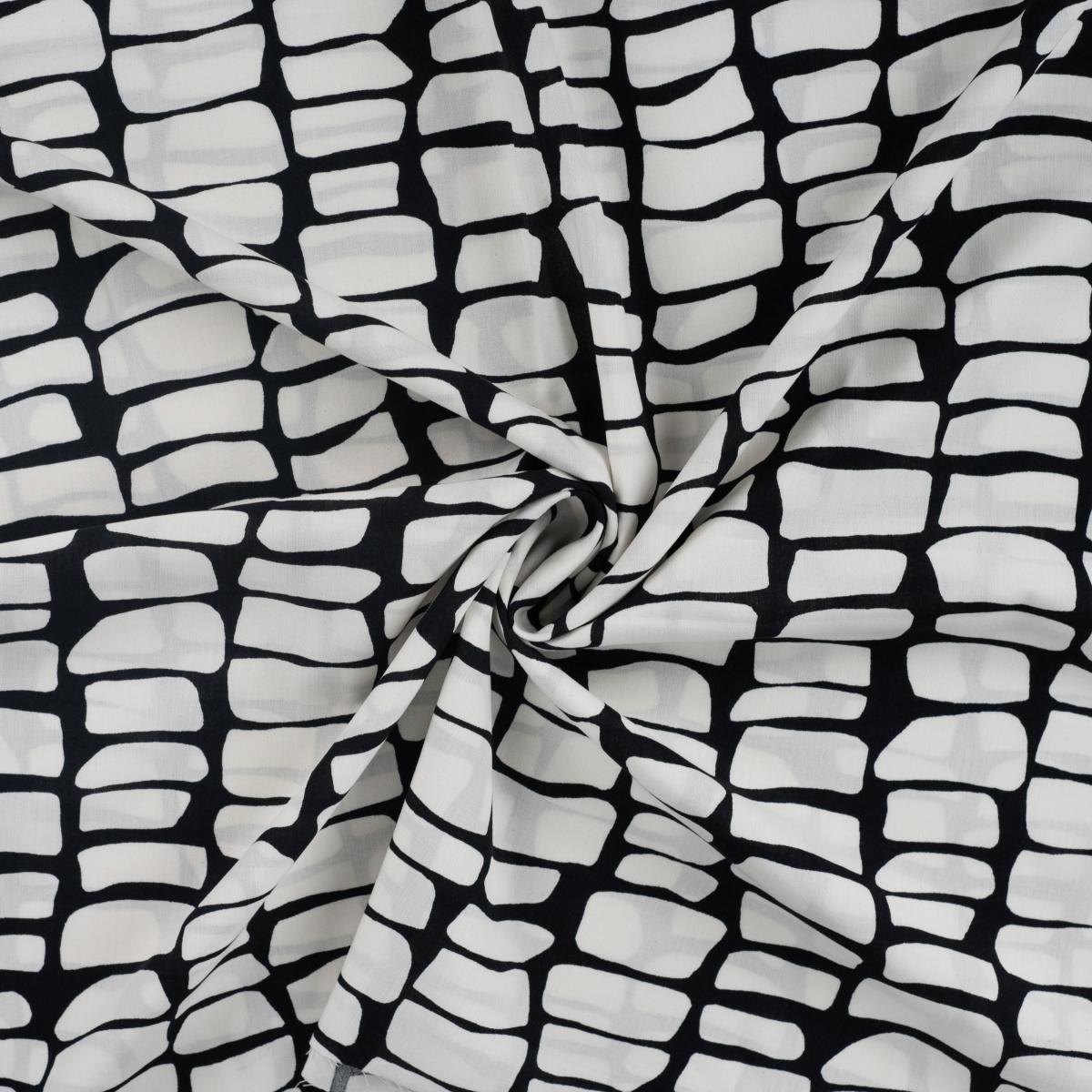 Voile Stoff schwarz ecru mit grafischem Steinmuster