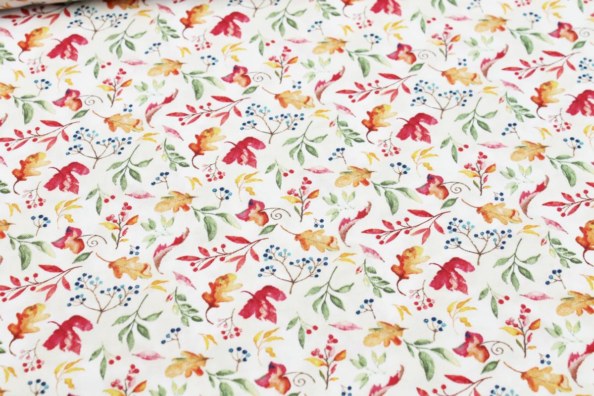 Patchworkbaumwolle „Autumn Day“ Blätter beige by Nancy Mink