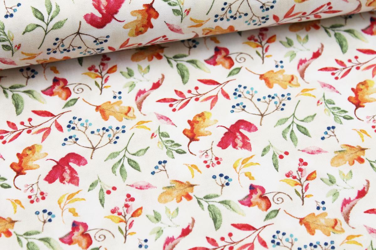 Patchworkbaumwolle „Autumn Day“ Blätter beige by Nancy Mink
