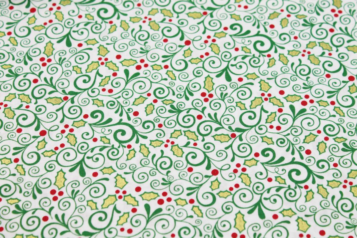 Patchworkbaumwolle „Vintage Holidays“ Blätter grün/gold by Michael Miller