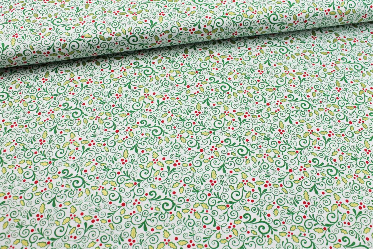 Patchworkbaumwolle „Vintage Holidays“ Blätter grün/gold by Michael Miller