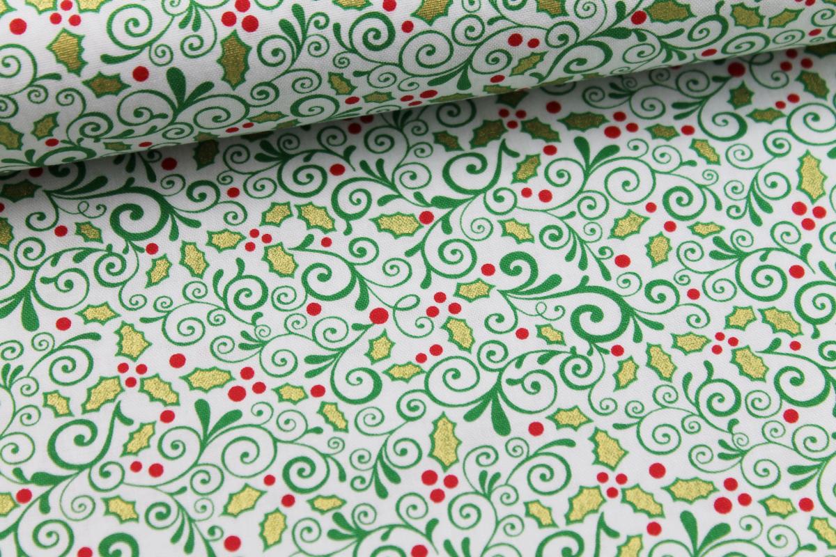 Patchworkbaumwolle „Vintage Holidays“ Blätter grün/gold by Michael Miller