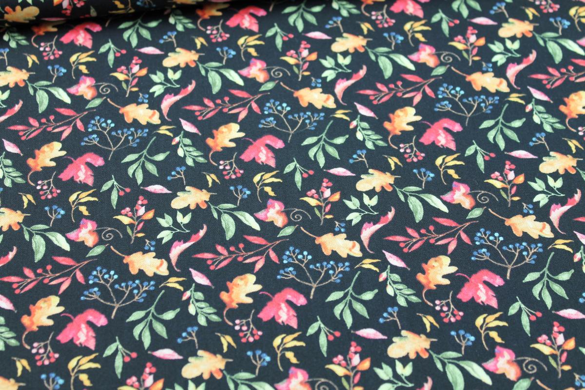 Patchworkbaumwolle „Autumn Day“ Blätter schwarz by Nancy Mink