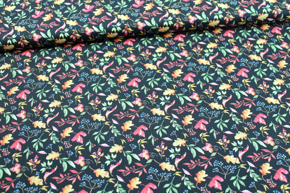 Patchworkbaumwolle „Autumn Day“ Blätter schwarz by Nancy Mink