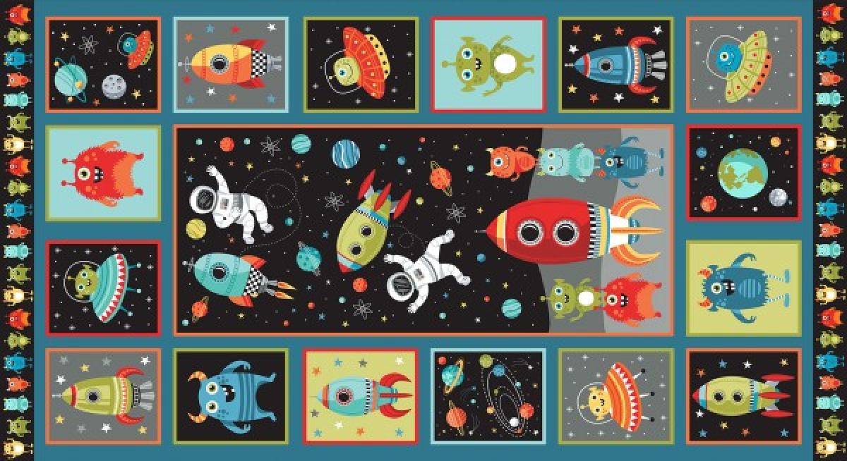 Patchwork „Outta Space“ Panel mit Monstern