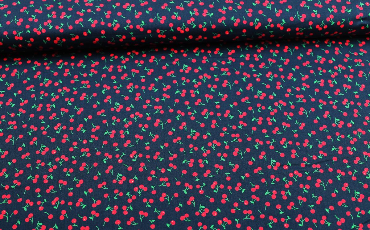 Patchworkbaumwolle „Petite Classics“ Kirschen dunkelblau by Sevenberry