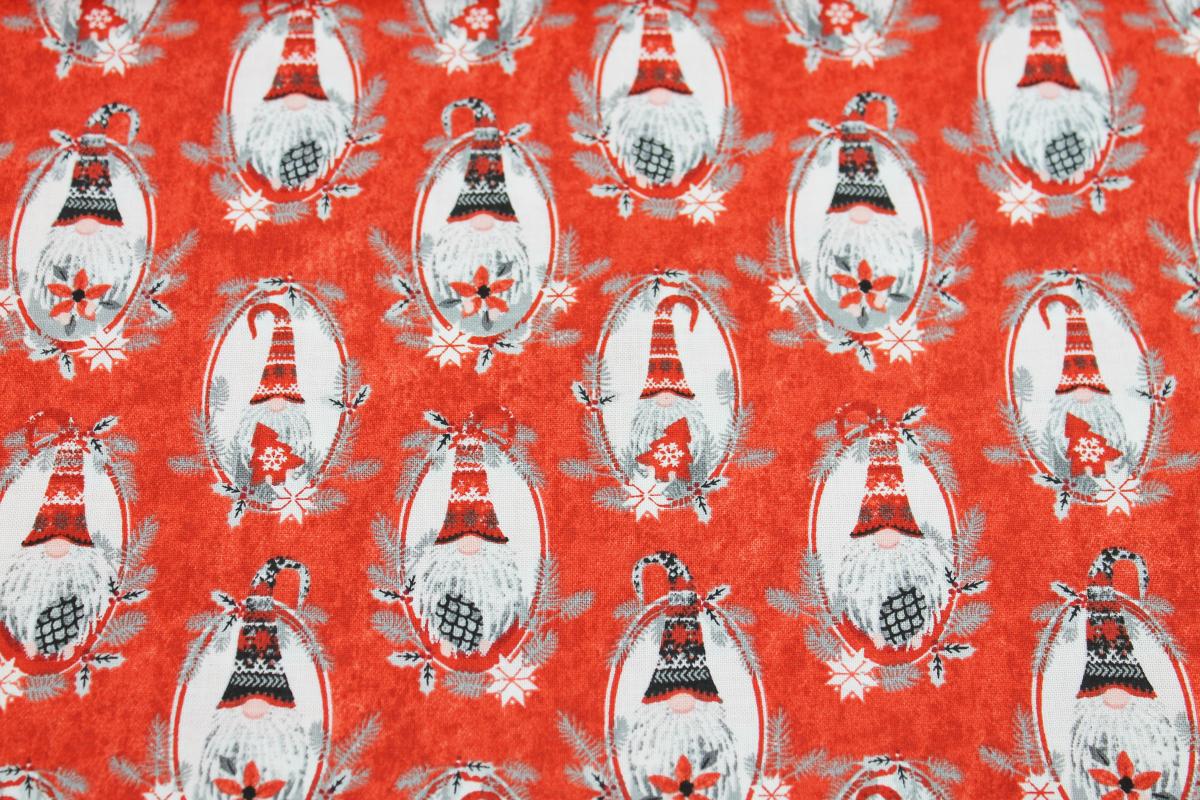 Patchworkbaumwolle „Hanging with my Gnomies" Wichtelweihnachten rot