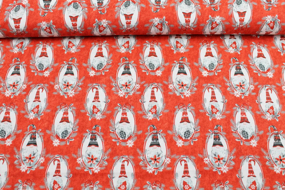 Patchworkbaumwolle „Hanging with my Gnomies" Wichtelweihnachten rot
