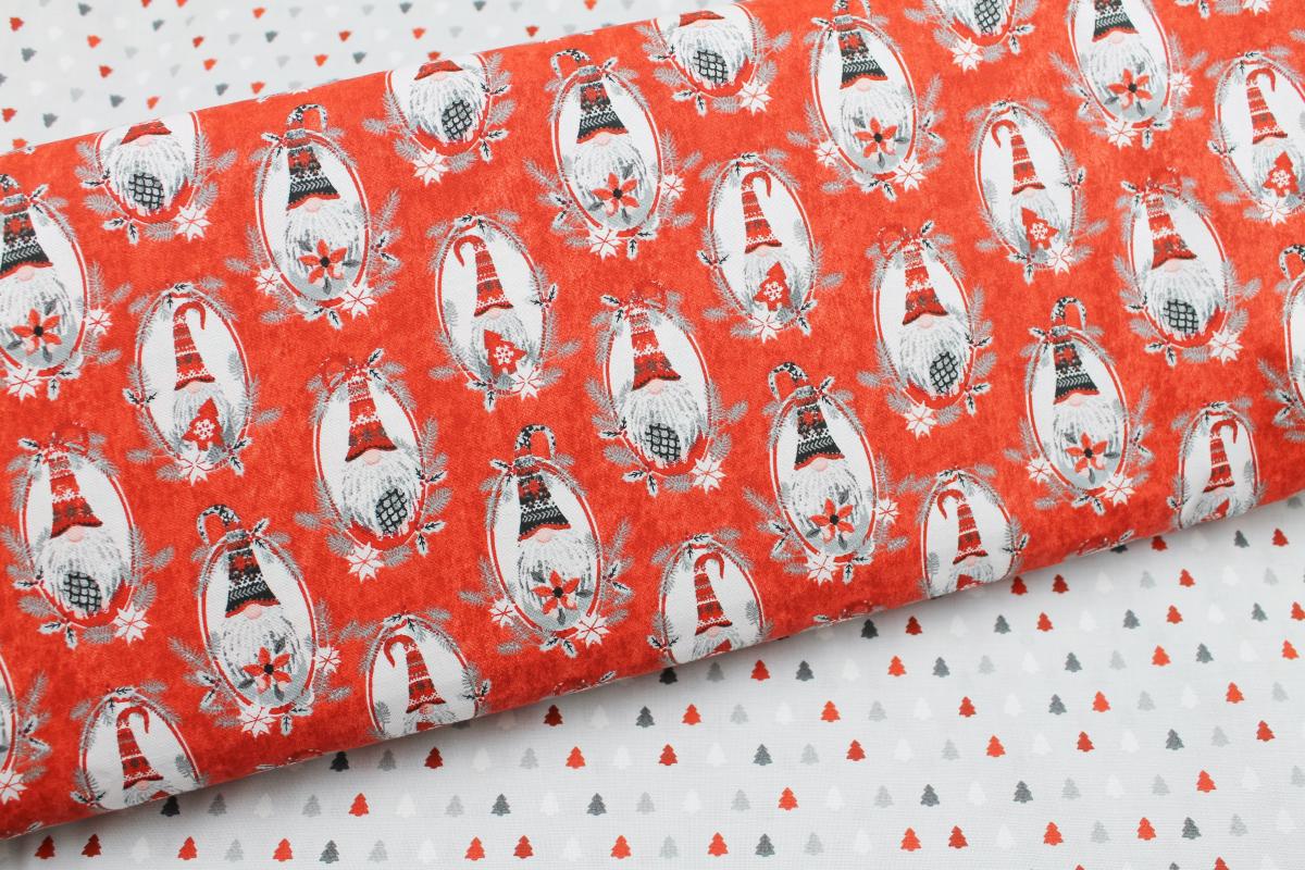 Patchworkbaumwolle „Hanging with my Gnomies" Wichtelweihnachten rot