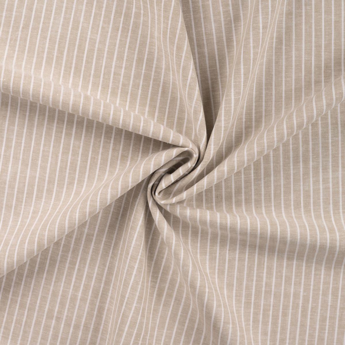 Leinen Baumwolle Stoff mit weißen Nadelstreifen in Beige