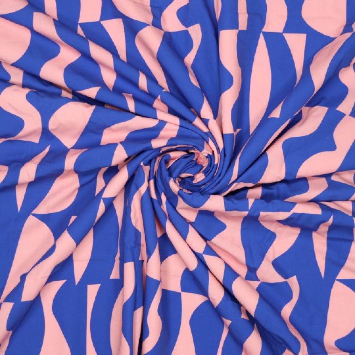 Poplin leichte Webware  "Abstract" blau, rosa für Blusen und Kleider