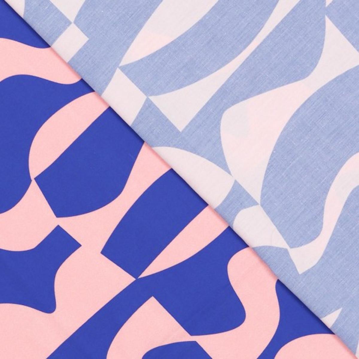 Poplin leichte Webware  "Abstract" blau, rosa für Blusen und Kleider