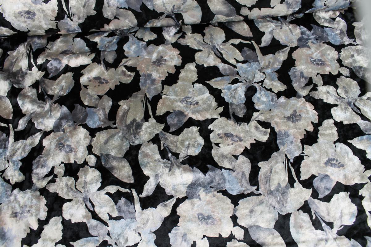 Samtjersey "Flowers" schwarz / weiß