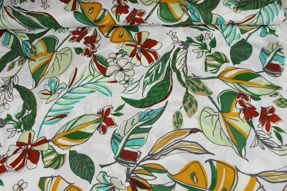 Viskose „Jungle Leaves“ ecru